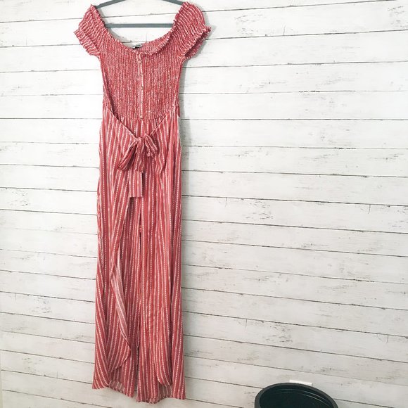 J for Justify Pants - Red Wide Leg Off Shoulder Tie Waist Jumpsuit XL